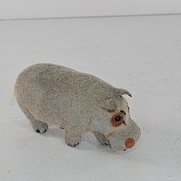 Vintage Wagner Kunstlerschutz Flocked Hippo Handmade West German Felt Figurine - Picture 5 of 8